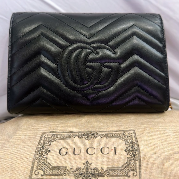 Gucci GG Marmont Chain Wallet Matelasse Leather Mini - Black - Excellent Conditi - Picture 2 of 5